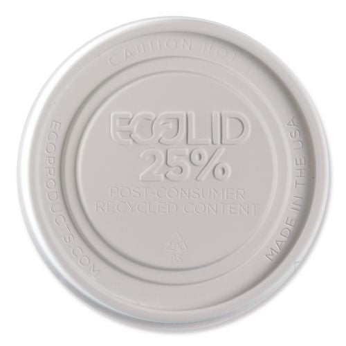 Eco-Products Evolution World EcoLid 25% Recycled Food Container Lid, Fits 12 to 32 oz Containers, White, Plastic, 500/Carton