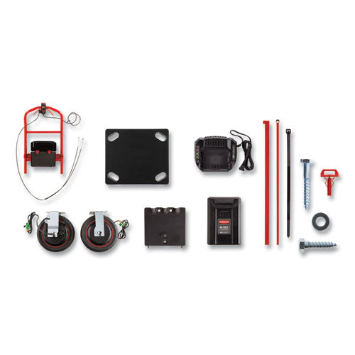 Rubbermaid Commercial Motorized Kit for 24" x 48" Platform Trucks, Medium, DC Motor, 60 V Lithium-Ion Battery, 0.5 mph to 3 mph, Black/Red