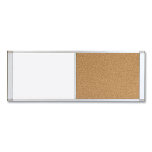 MasterVision Cubicle Workstation Dry Erase Board, Combo Magnetic Dry Erase/Bulletin, 36" x 18", Tan/White Surface, Satin Aluminum Frame