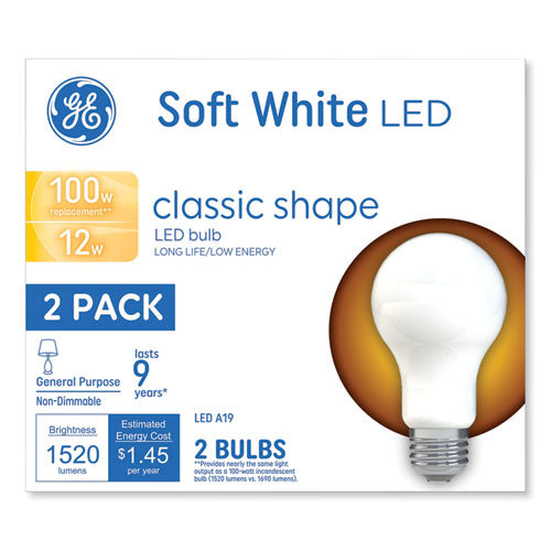 GE Classic LED Non-Dim A19 Light Bulb, 12 W, Soft White, 2/Pack