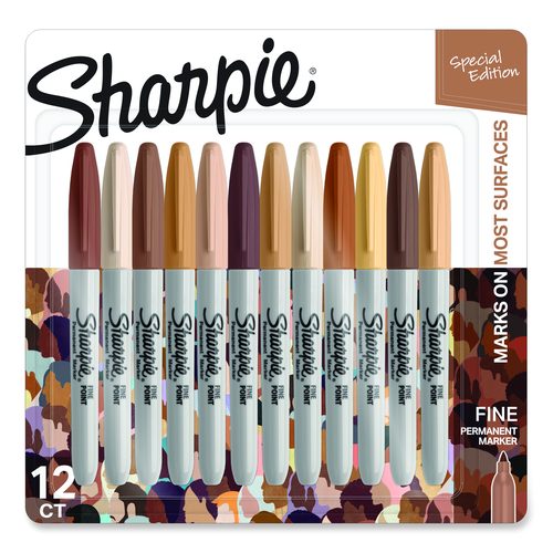 Sharpie Fine Tip Permanent Marker, Portrait Colors, Fine Bullet Tip, Assorted, 12/Pack