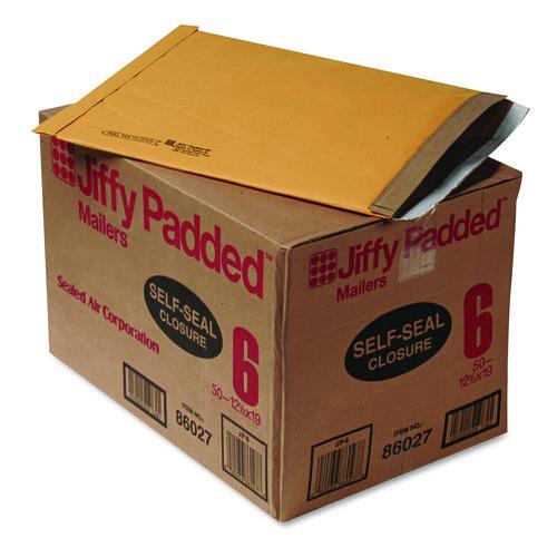 Sealed Air Jiffy Padded Mailer, #6, Paper Padding, Self-Adhesive Closure, 12.5 x 19, Natural Kraft, 50/Carton