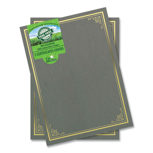 Geographics Certificate/Document Cover, 9.75" x 12.5", Gray With Gold Foil, 5/Pack