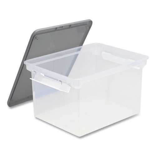 Storex Tote with Locking Handles, Legal/Letter, 13.9" x 18.3" x 10.6", Clear/Silver, 4/Carton