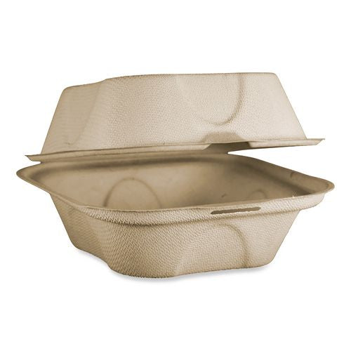 World Centric Fiber Hinged Takeout Containers, Burger Box, 6.5 x 6 x 3.2, Natural, Paper, 500/Carton