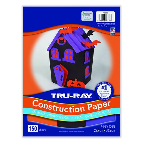 Pacon Tru-Ray Construction Paper, 70 lb Text Weight, 9 x 12, Assorted Halloween Colors, 150/Pack