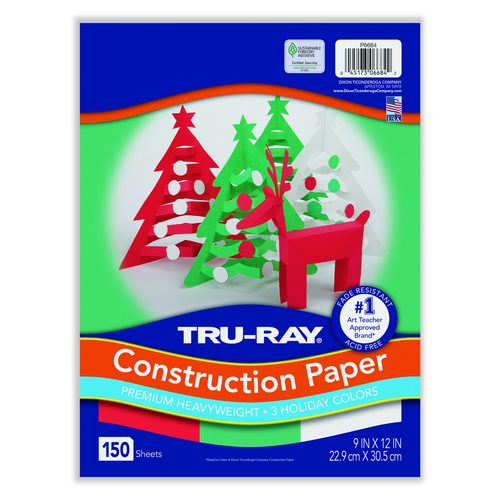Pacon Tru-Ray Construction Paper, 70 lb Text Weight, 9 x 12, Assorted Holiday Colors, 150/Pack