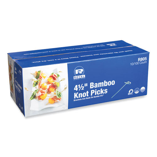 AmerCareRoyal Knotted Bamboo Pick, Paper, 4.5", Natural, 100/Pack, 10 Packs/Carton