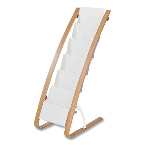 Alba Literature Floor Display Rack, 19.68 x 13.38 x 36.61, White/Woodgrain