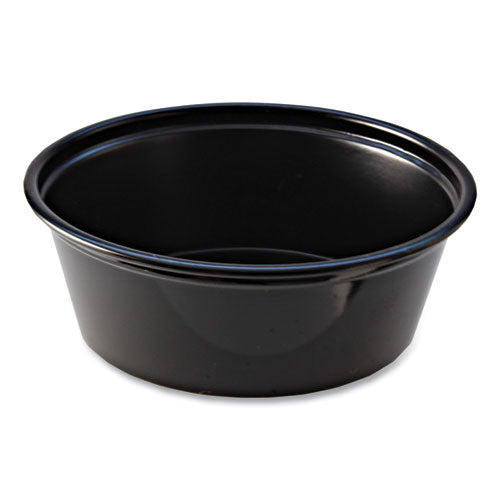 Fabri-Kal Portion Cups, 1.5 oz, Squat, Plastic, Black, 250/Sleeve, 10 Sleeves/Carton