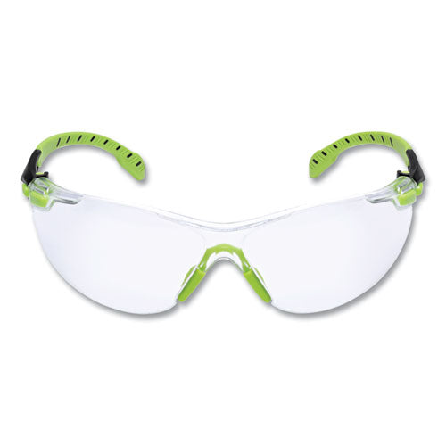 3M Solus 1000 Series Safety Glasses, Frameless, Black/Green Arms, Clear Single Lens