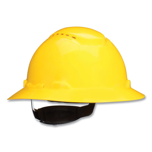 3M SecureFit H-800 Series Hard Hat with UVicator, Vented, Full Brim, 4-Point Pressure Diffusion, One Size Fits Most, Yellow