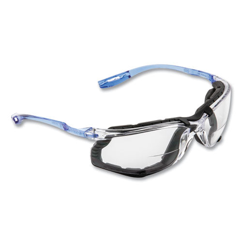 3M Virtua CCS Protective Eyewear with Foam Gasket, 1.5+ Diopter, Blue Half Frame, Clear Dual Lens
