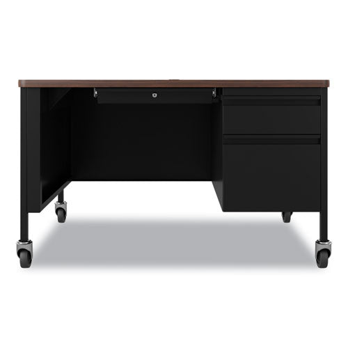Hirsh Industries Mobile Teachers Pedestal Desks, Right-Hand Pedestal: Box/File Drawers, 48" x 30" x 29.5", Walnut/Black