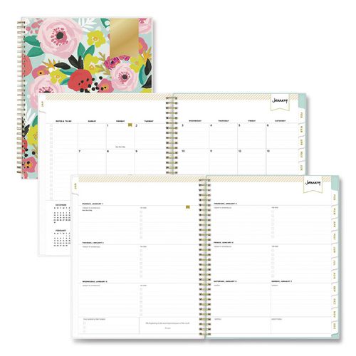 Blue Sky Day Designer Secret Garden Mint Frosted Weekly/Monthly Planner, Floral Artwork, 11 x 8.5, 12-Month (Jan to Dec): 2026
