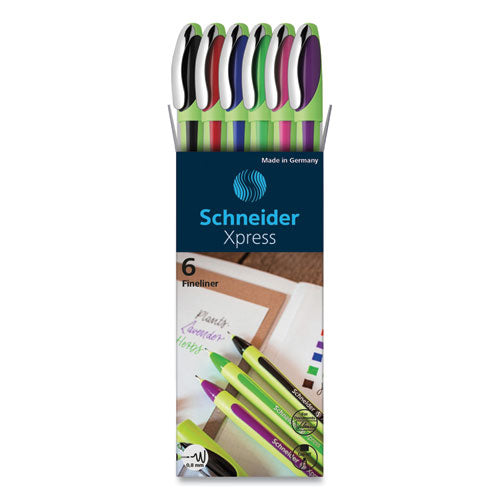 Schneider Xpress Fineliner Porous Point Pen, Stick, Fine 0.8 mm, Assorted Ink and Barrel Colors, 6/Pack