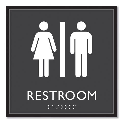 Headline Sign ADA Sign, Unisex Restroom, Plastic, 8 x 8, Clear/White