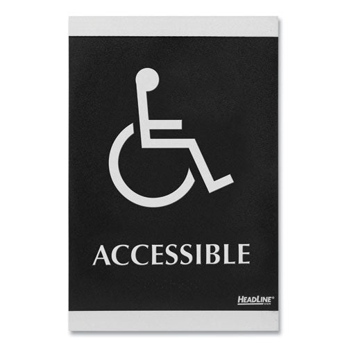 Headline Sign Century Series Office Sign, Accessible, 6 x 9, Black/Silver