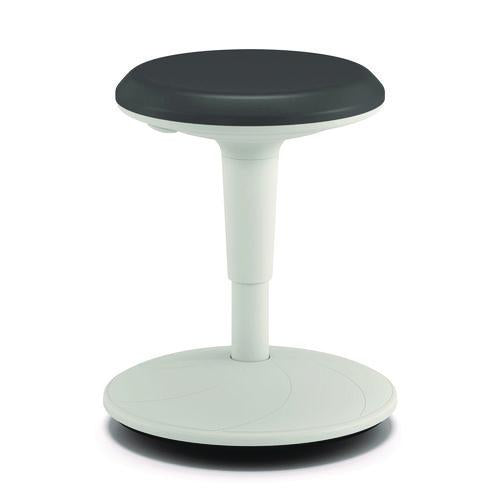 HON Revel Adjustable Height Fidget Stool, Backless, Supports Up to 250 lb, 13.75" to 18.5" Seat Height, Charcoal Seat, White Base