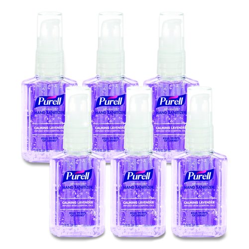 PURELL Advanced Hand Sanitizer Gel Infused with Essential Oils, 2 oz Travel-Sized Pump Bottle, Lavender Scent, 24/Carton