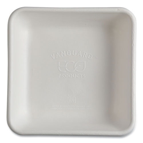 Eco-Products Vanguard Worldview Renewable and Compostable Sugarcane Take-Out Containers, 36 oz, 8 x 8 x 2, White, 200/Carton