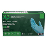 X3 by AMMEX Industrial Nitrile Gloves, Powder-Free, 3 mil Thick, 9.5" Long, Blue, 100/Box, 10 Boxes/Carton