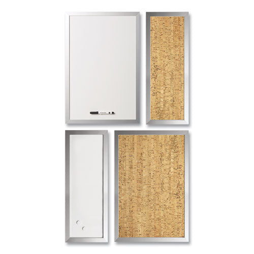 MasterVision Metallic Silver Positive Flow Message Board Set, (2) Magnetic Dry Erase, (2) Bulletin, Assorted Sizes, Assorted Colors