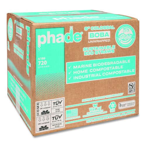 phade Marine Biodegradable Straws, Boba Straws, 9", Ocean Blue, 720/Carton