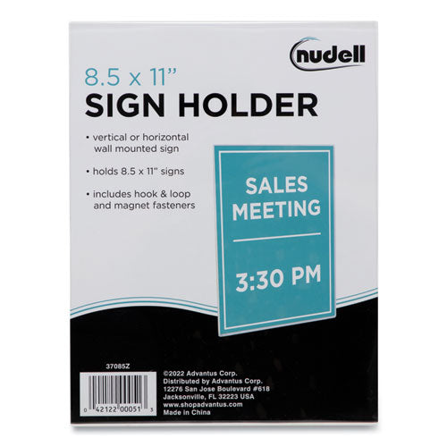 NuDell Clear Plastic All-Purpose Mountable Sign Holder, Magnetic/Hook-Loop, Horizontal/Vertical Orientation, 8.5 x 11 Insert