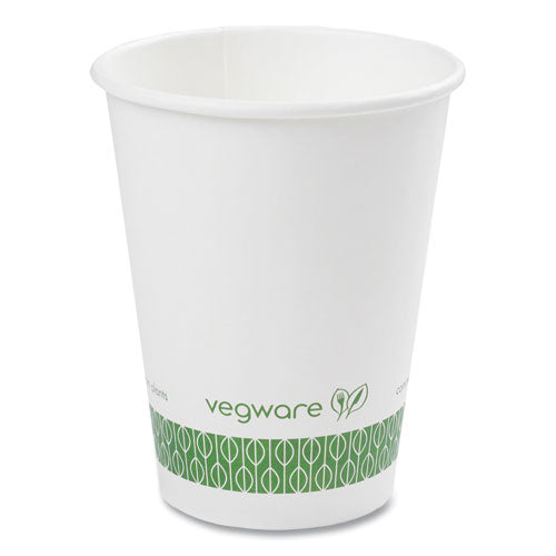 Vegware 89-Series Hot Cup, 12 oz, Paper, White/Green, 1,000/Carton