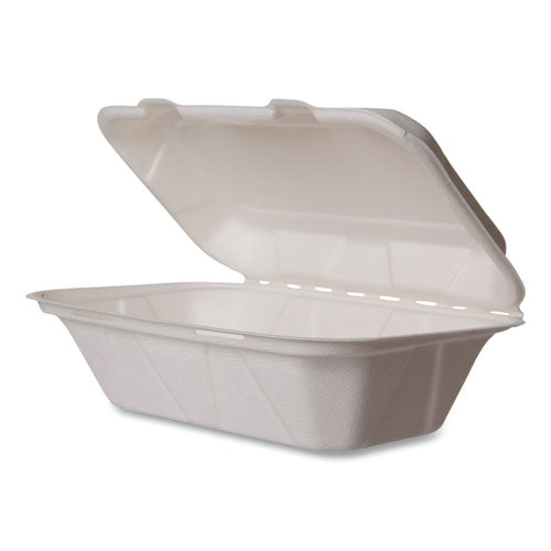 Vegware White Molded Fiber Clamshell Containers, Compostable, 9 x 11 x 2, White, Sugarcane, 250/Carton