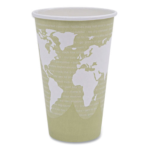Eco-Products World Art Renewable and Compostable Hot Cups, 16 oz, Paper, Moss, 50/Pack