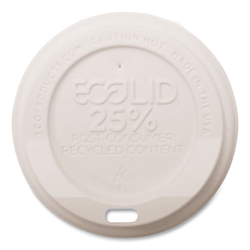 Eco-Products EcoLid 25% Recycled Content Hot Cup Lid, Fits 8 oz Hot Cups, Plastic, White, 100/Pack, 10 Packs/Carton