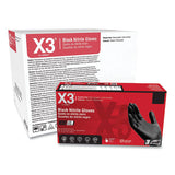 X3 by AMMEX Industrial Nitrile Gloves, Powder-Free, 3 mil Thick, 9.5" Long, Black, 100/Box, 10 Boxes/Carton