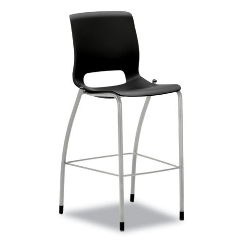 HON Motivate Four-Leg Cafe Height Stool, Supports Up to 300 lb, 30" Seat Height, Onyx Seat, Onyx Back, Platinum Base