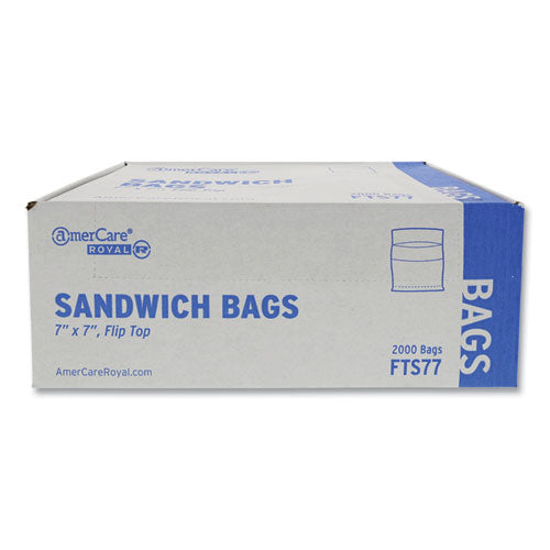 AmerCareRoyal Flip Top Bag, 0.65 mil, 7" x 7", Clear, 2,000/Carton
