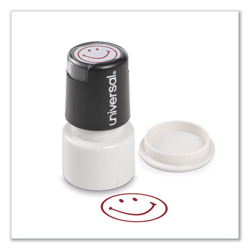 Universal Round Message Stamp, SMILEY FACE, Pre-Inked/Re-Inkable, Red