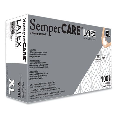 SemperCare Latex Examination Gloves, Powder-Free, X-Large, 5 mil Thick, 9.45" Long, Cream, 100/Box