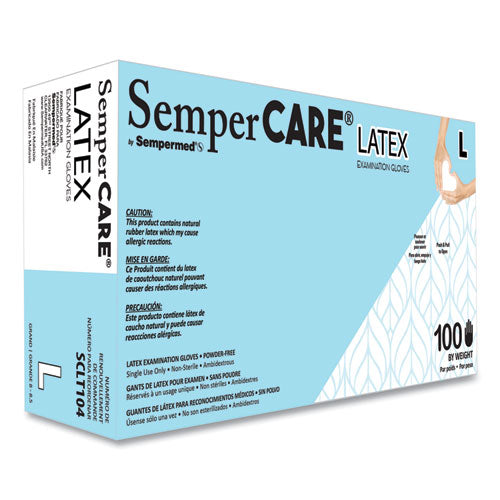 SemperCare Latex Examination Gloves, Powder-Free, Large, 5 mil Thick, 9.45" Long, Cream, 100/Box