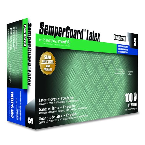 SemperGuard Latex Gloves, Powdered, 4 mil Thick, 9.45" Long, Cream, 100/Box, 10 Boxes/Carton