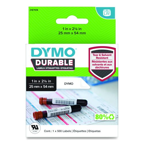 DYMO LW Durable Labels, Medical Prescription Label, 1" x 2.13", White, 500 Labels/Roll