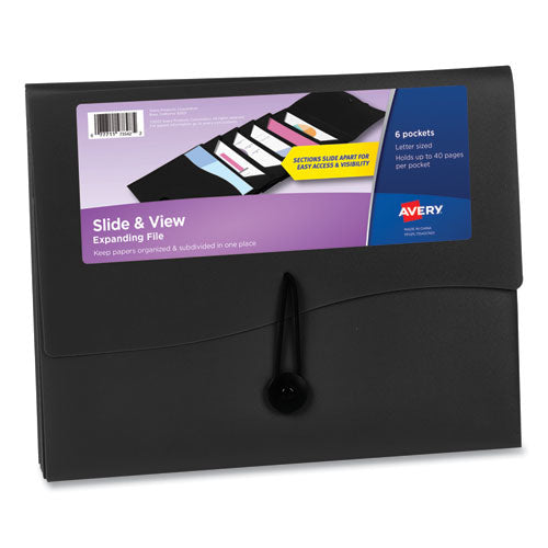 Avery Slide and View Expanding File, 6 Sections, Hook/Loop Closure, Letter Size, Black