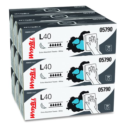 WypAll L40 Towels, POP-UP Box, 16.4 x 9.8, White, 100/Box, 9 Boxes/Carton