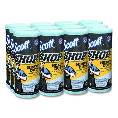 Scott Pro Shop Towels, Heavy Duty, 1-Ply, 10.4 x 11, Blue, 12 Rolls/Carton