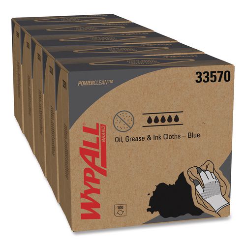 WypAll Power Clean Oil, Grease and Ink Cloths, POP-UP Box, 8.8 x 16.8, Blue, 100/Box, 5/Carton