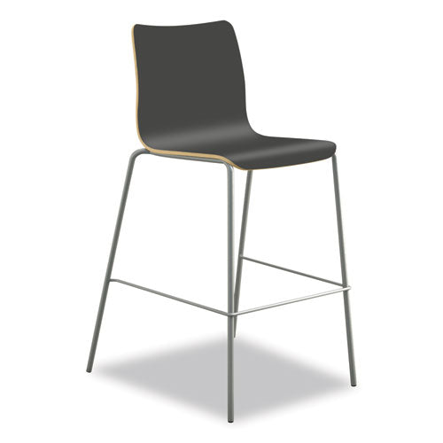 HON Ruck Laminate Stool, Supports Up to 300 lb, 30" Seat Height, Charcoal Seat/Back, Silver Base