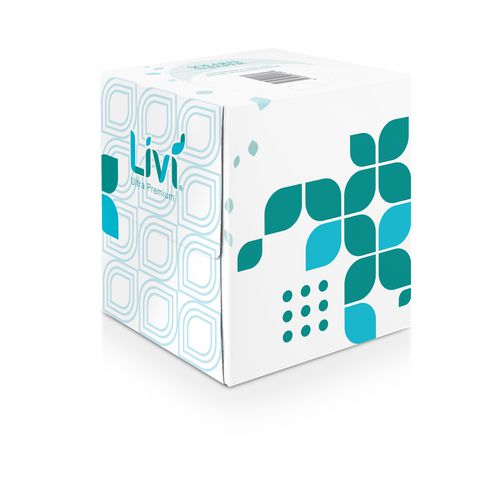 Livi Ultra Premium Facial Tissue, Cube Box, 2-Ply, White, 80 Sheets/Box, 4 Boxes/Pack, 6 Packs/Carton