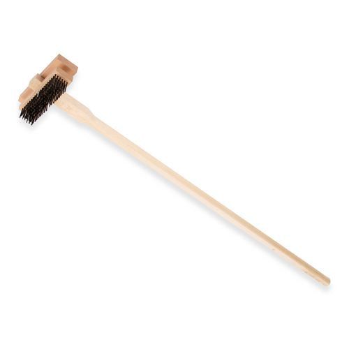 Carlisle Sparta Broiler Master Grill Brush and Scraper with Handle, Metal Bristles, 48" Natural Wood Handle