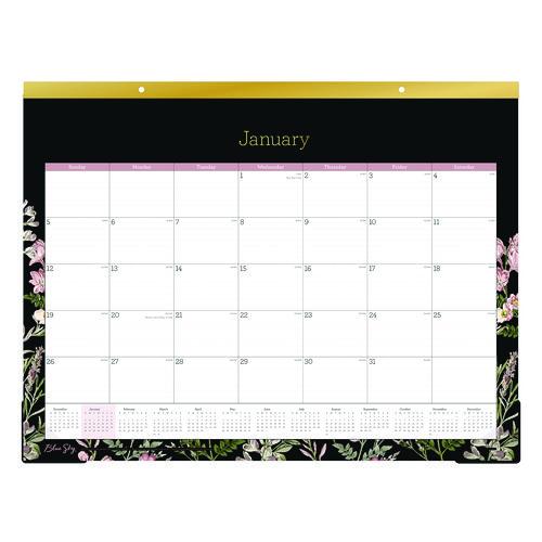 Blue Sky Neveah Monthly Desk Pad Calendar, Floral Artwork, 22" x 17", White/Black/Pink Sheets, Gold Headband, 12-Month (Jan-Dec): 2026