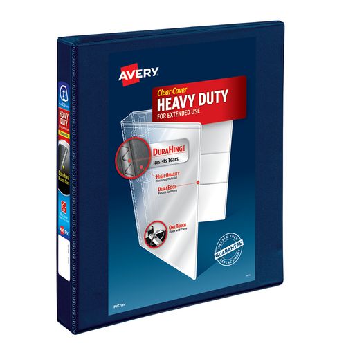 Avery Heavy-Duty View Binder with DuraHinge and One Touch EZD Rings, 3 Rings, 1" Capacity, 11 x 8.5, Navy Blue, 12/Carton